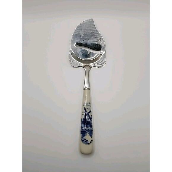 Vtg Delft Cheese Plane Slicer Windmill Print Stainless Steel 9" Ceramic Handle - Picture 1 of 6